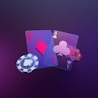 A purple background with playing cards and a casino chip