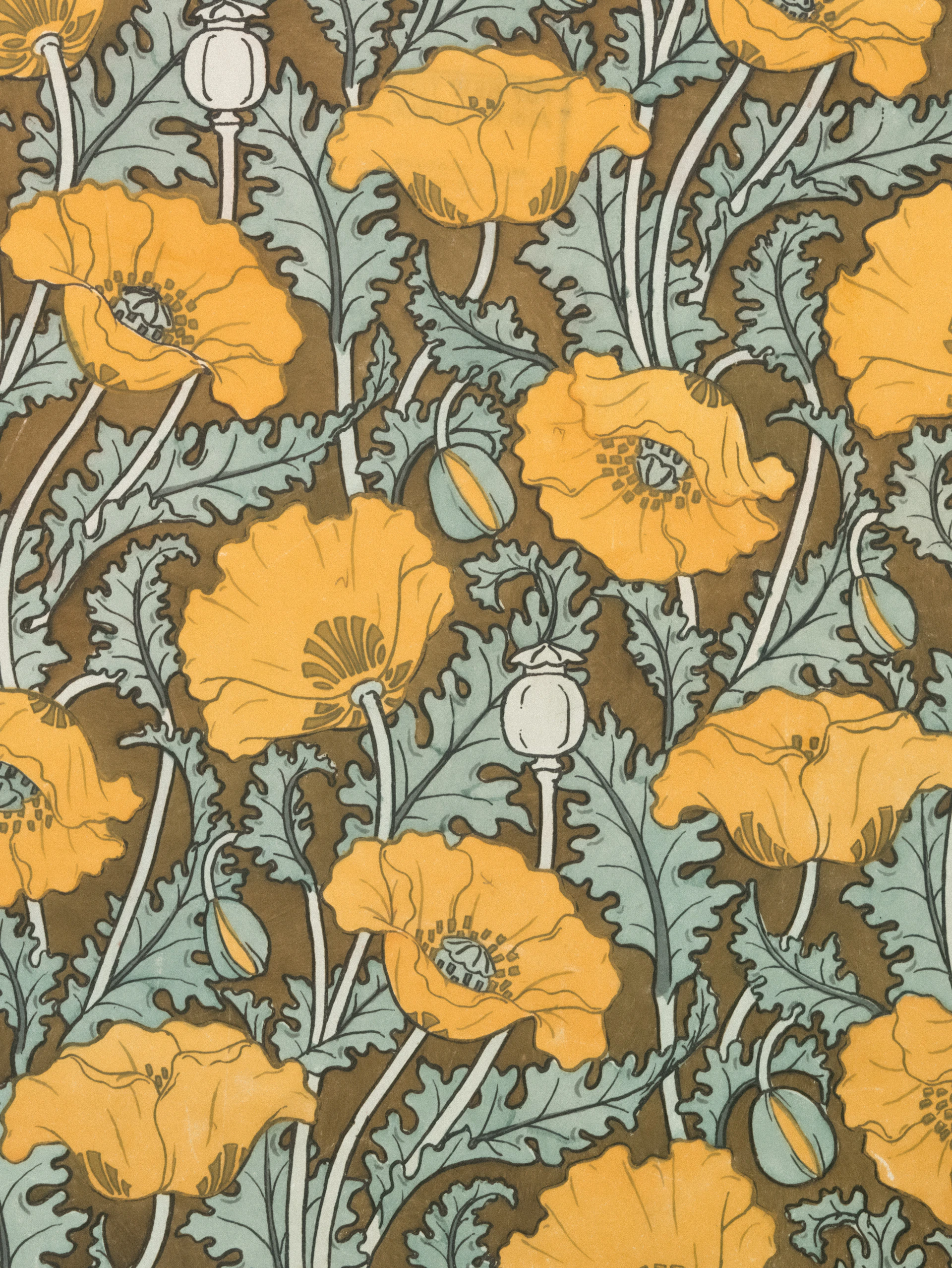 A wallpaper with yellow flowers on a brown background