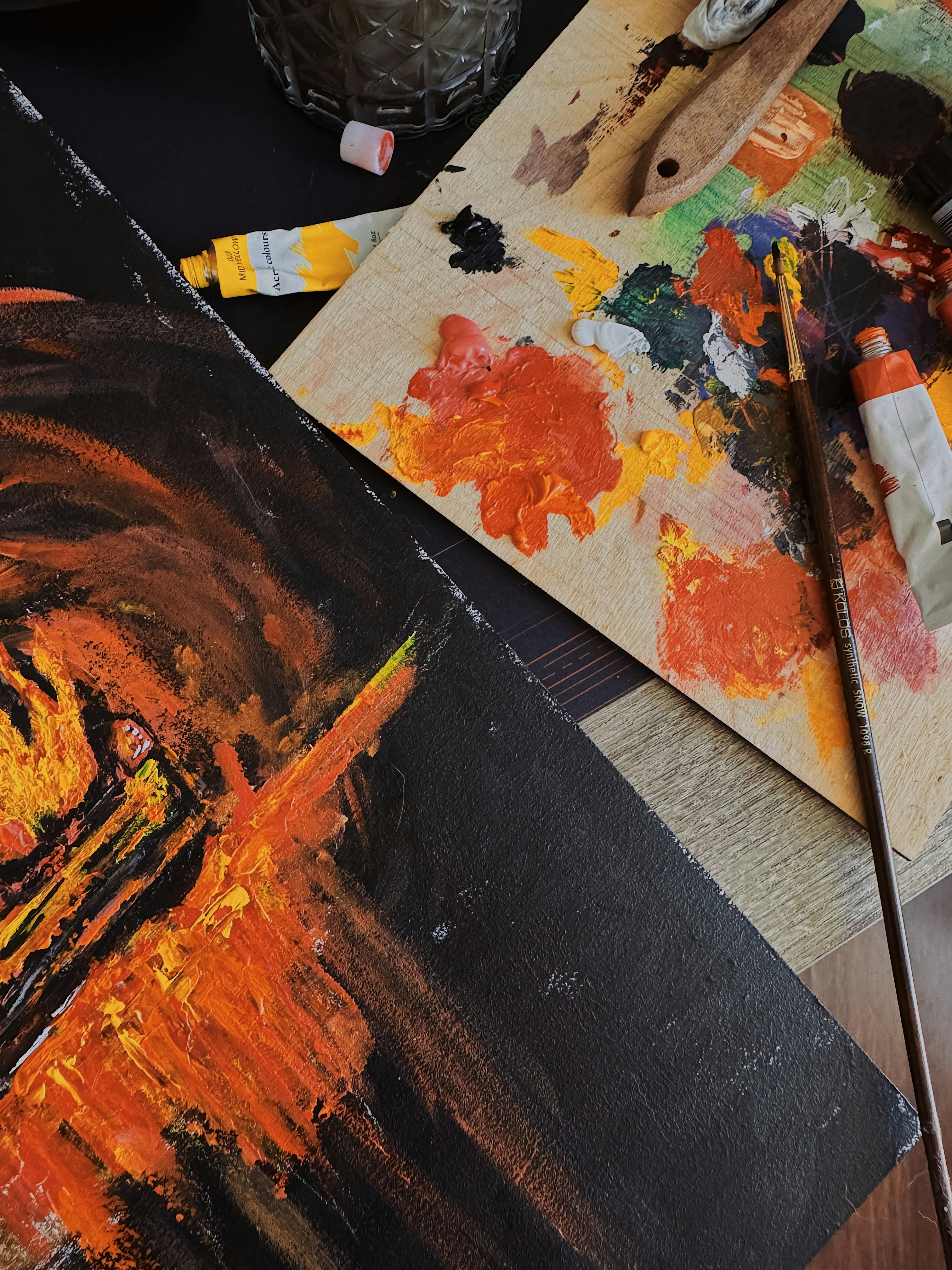 A close up of a painting on a table