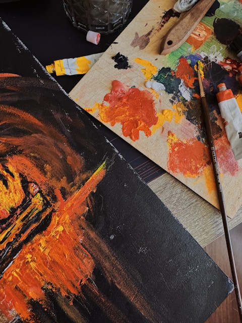 A close up of a painting on a table