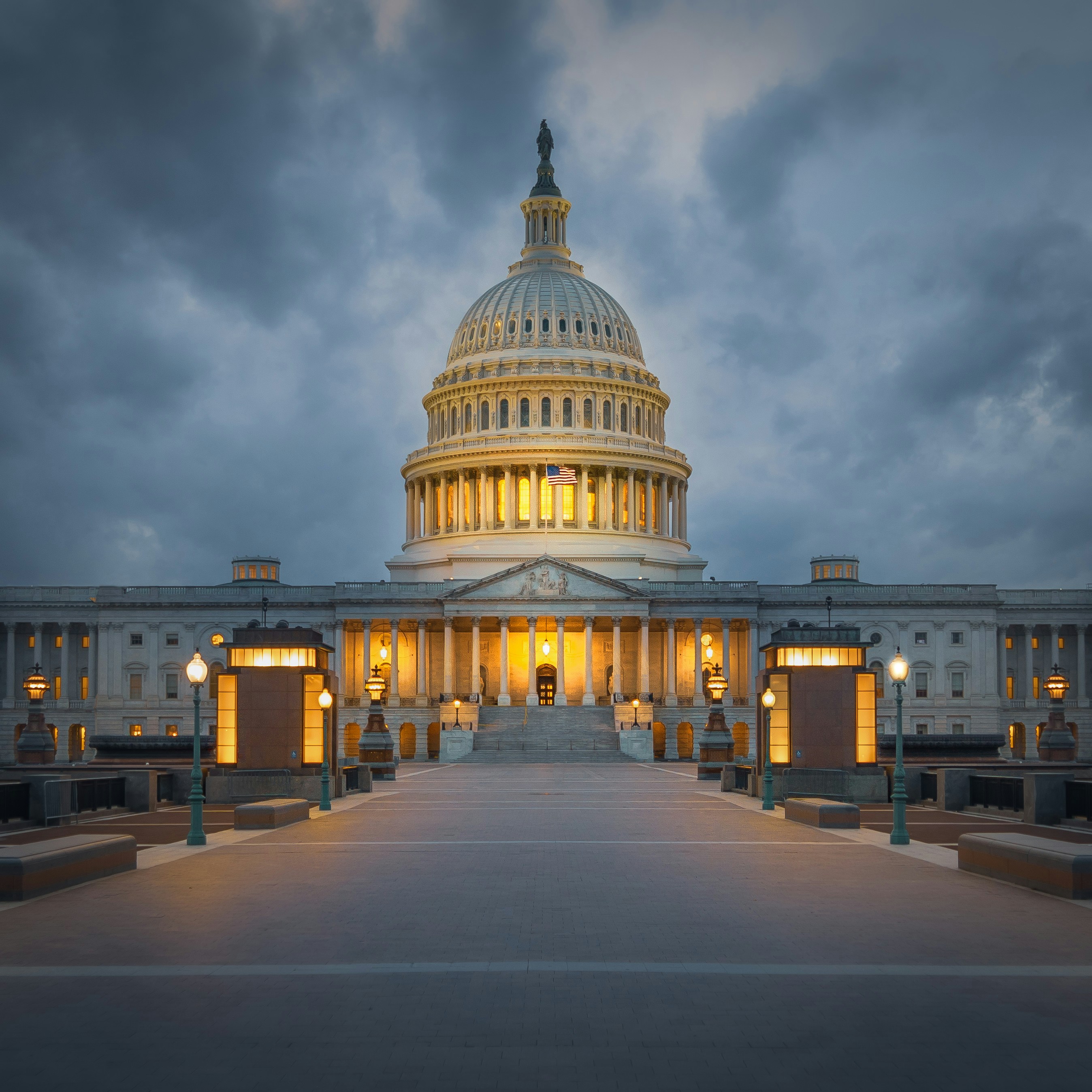 The u s capitol building lit up at night