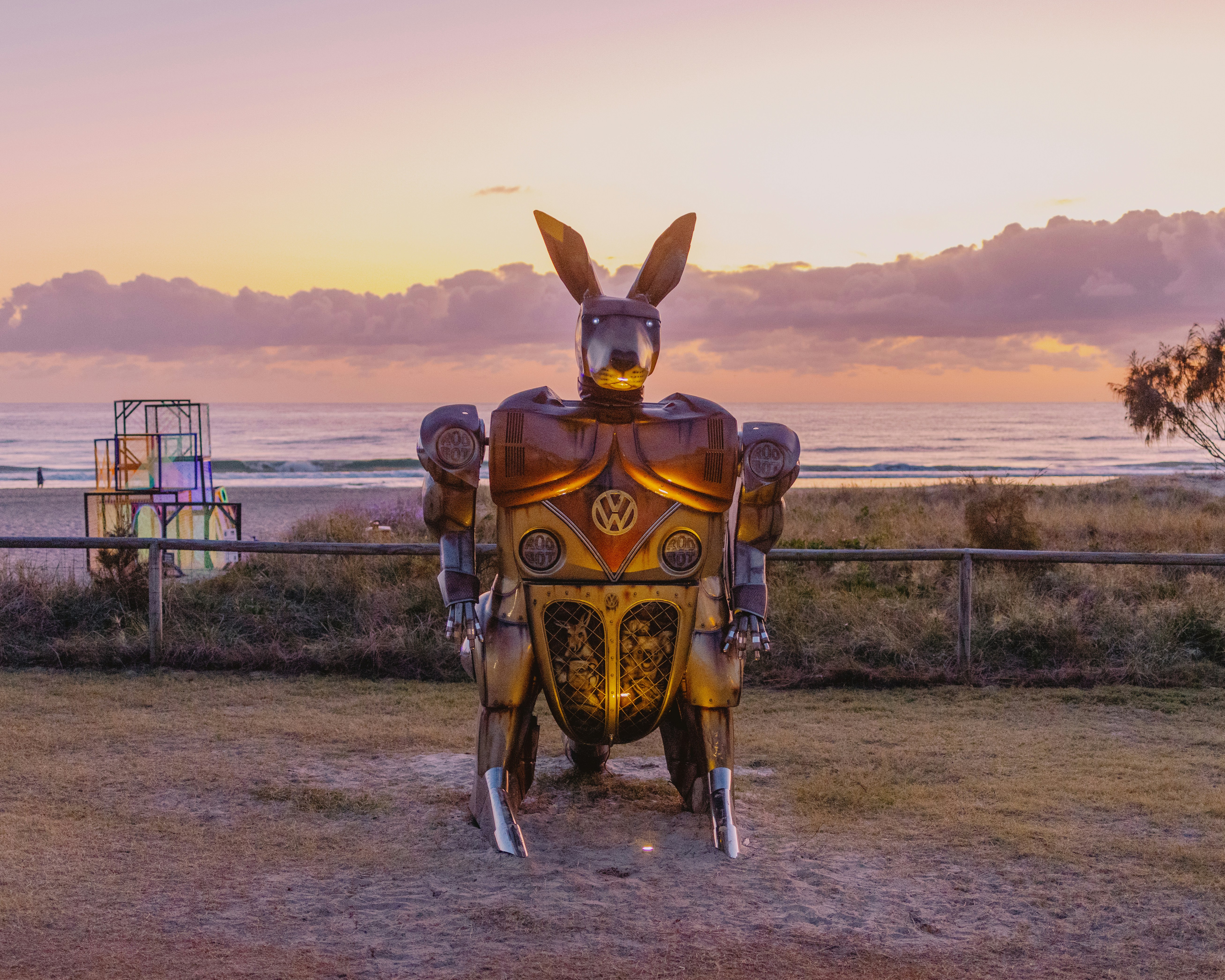 A statue of a man in a bunny suit