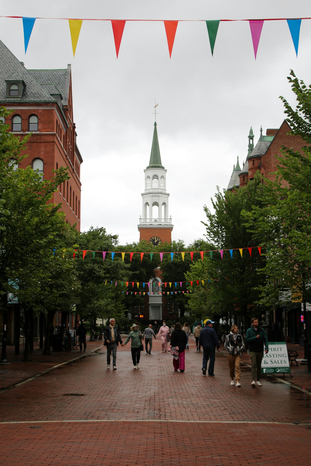 People walking along Church Street Marketplace in Burlington, Vermont
