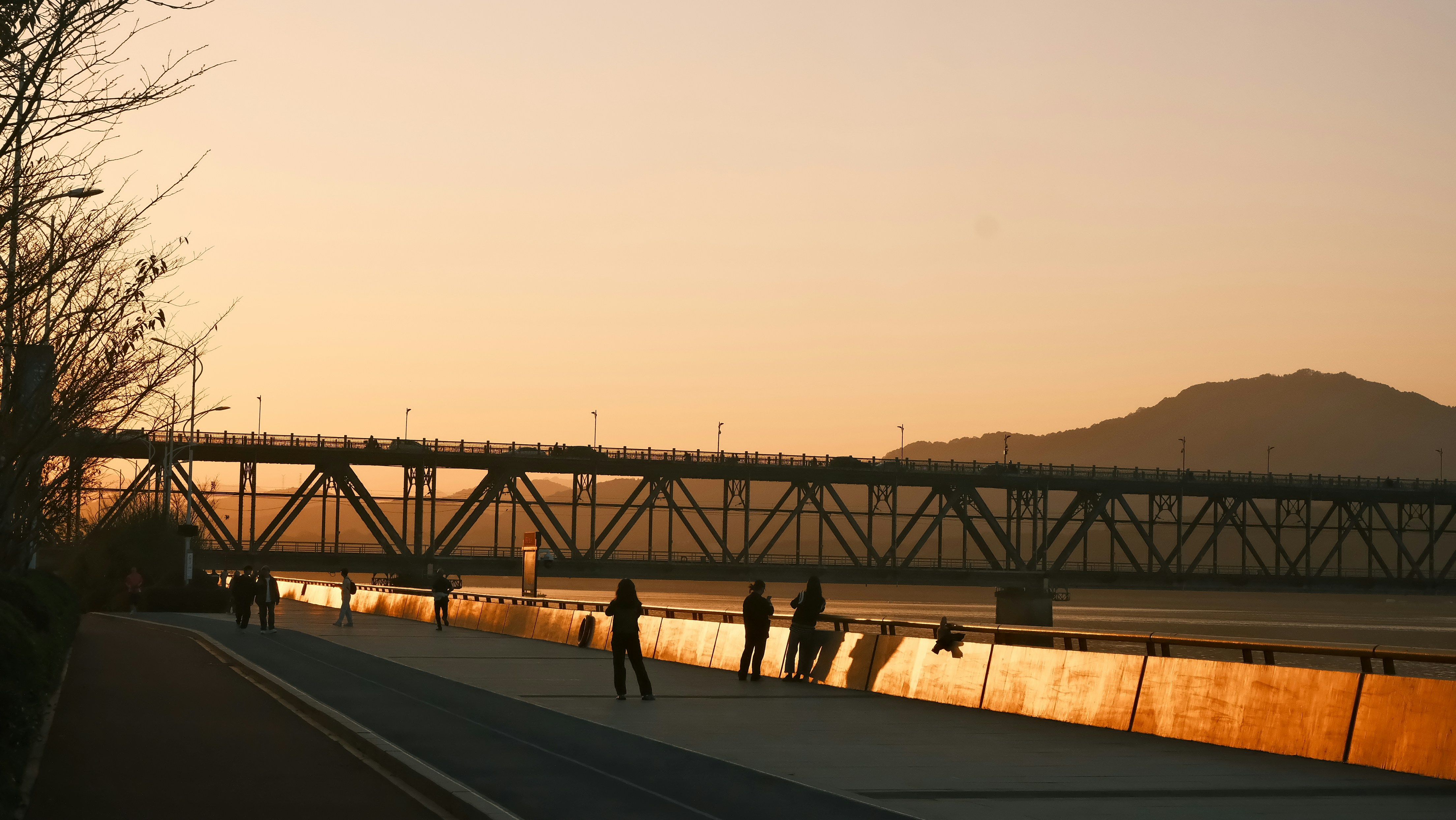 The iconic Keane Bridge spanning the Surma River at sunset
