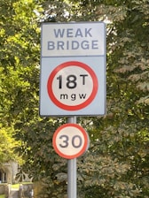 A street sign on a pole in front of some trees