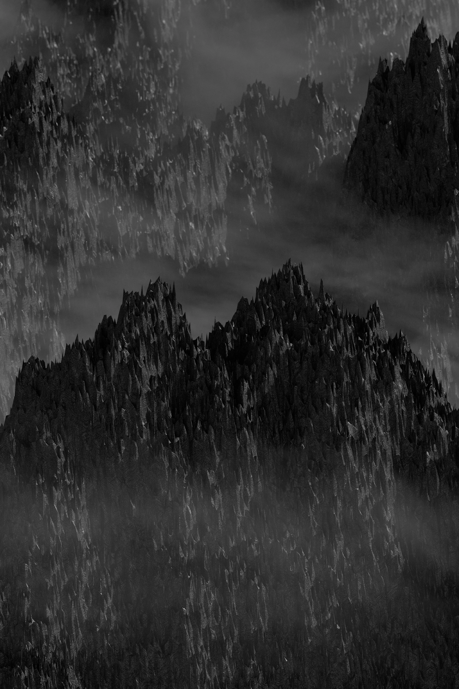 A black and white photo of a mountain range
