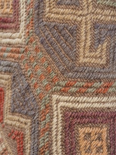 A close up view of a multicolored rug