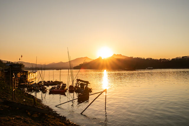 Sunset over the Mekong River at Luang Prabang, Laos