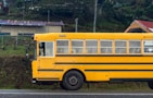 A yellow school bus parked on the side of the road
