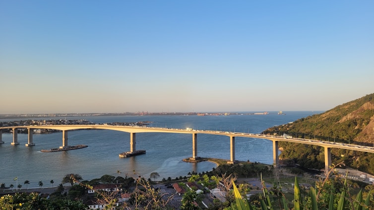 A large bridge spanning over a large body of water