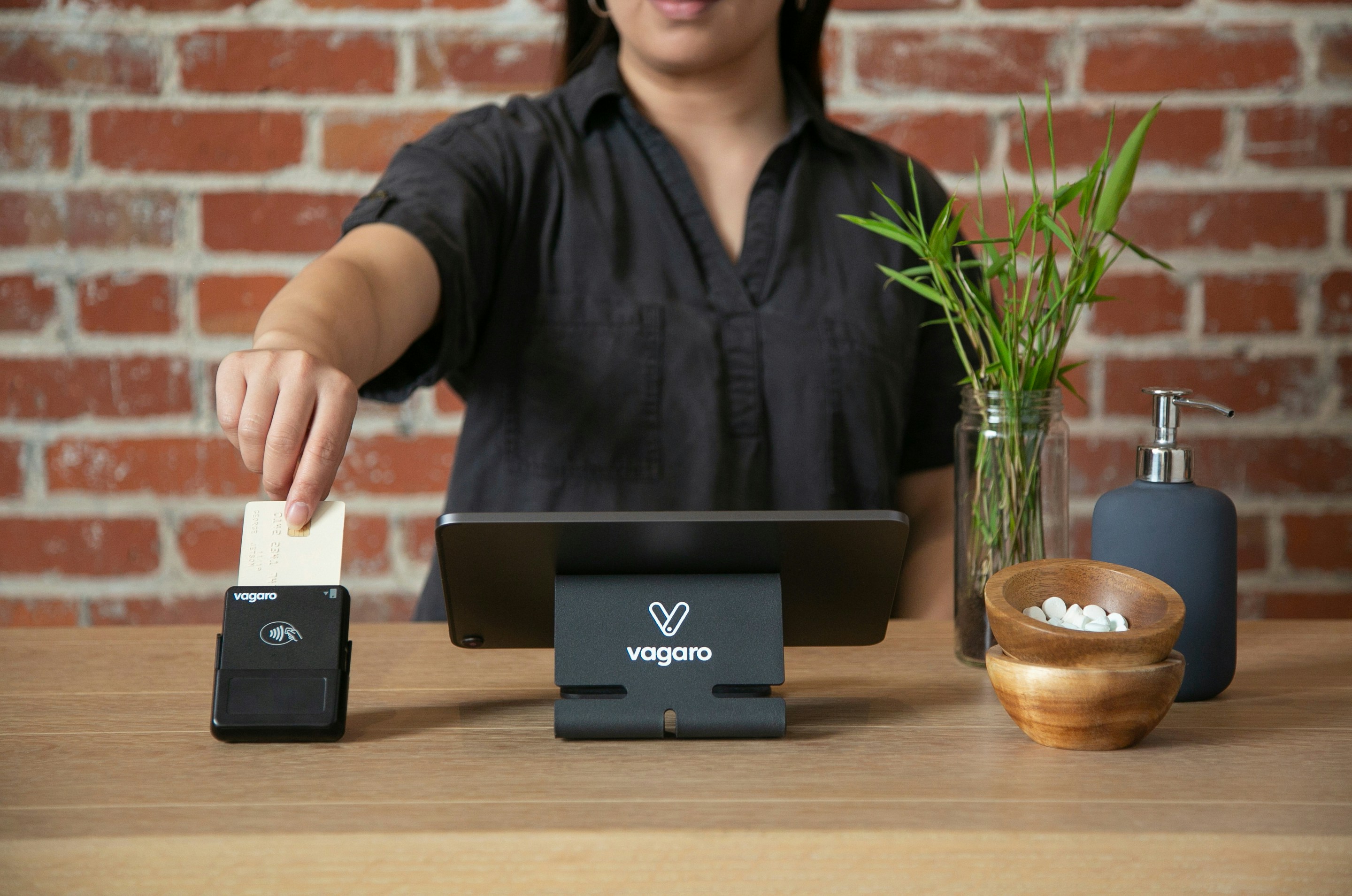 Modern salon reception desk with payment system