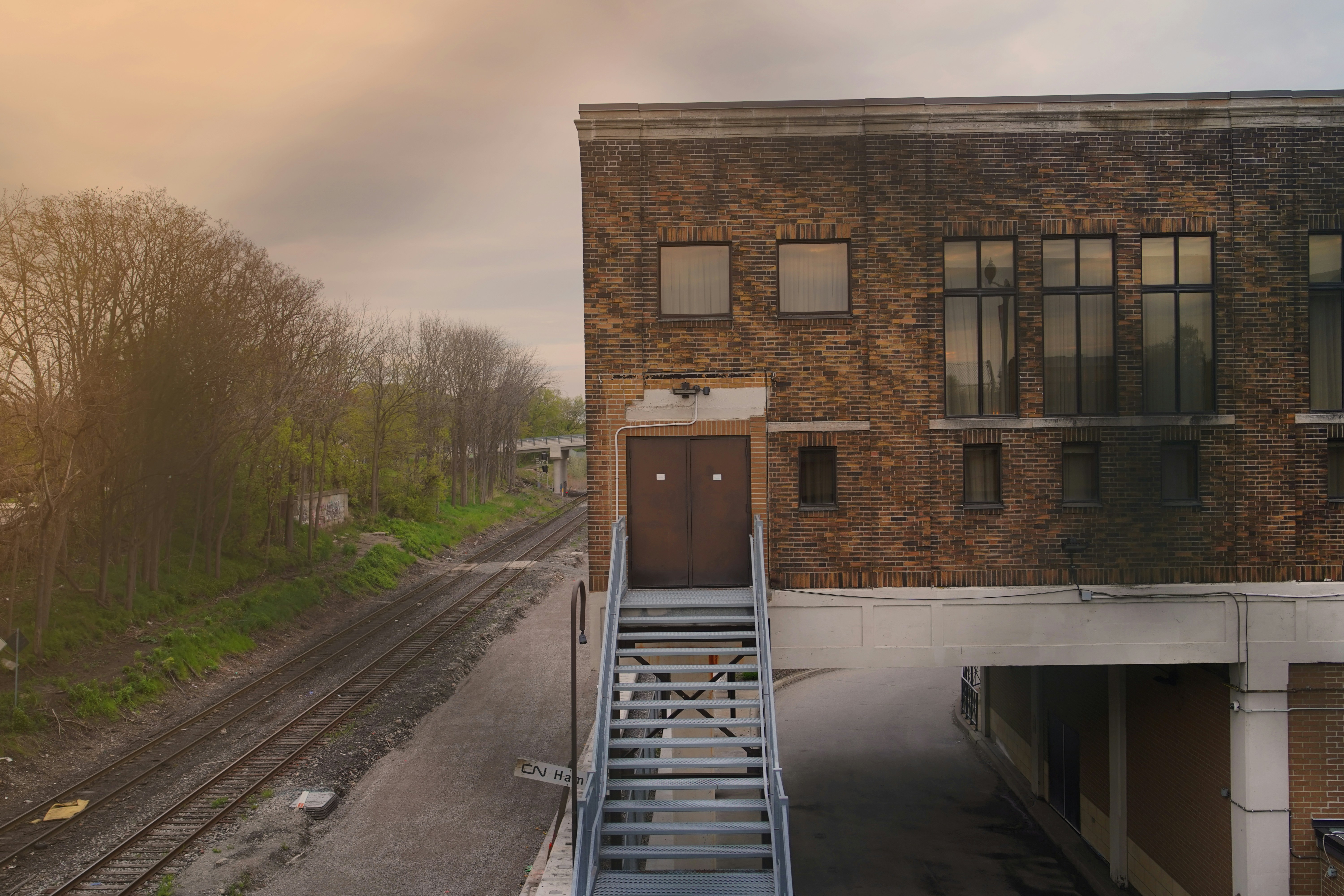 A building with a staircase leading to the top of it