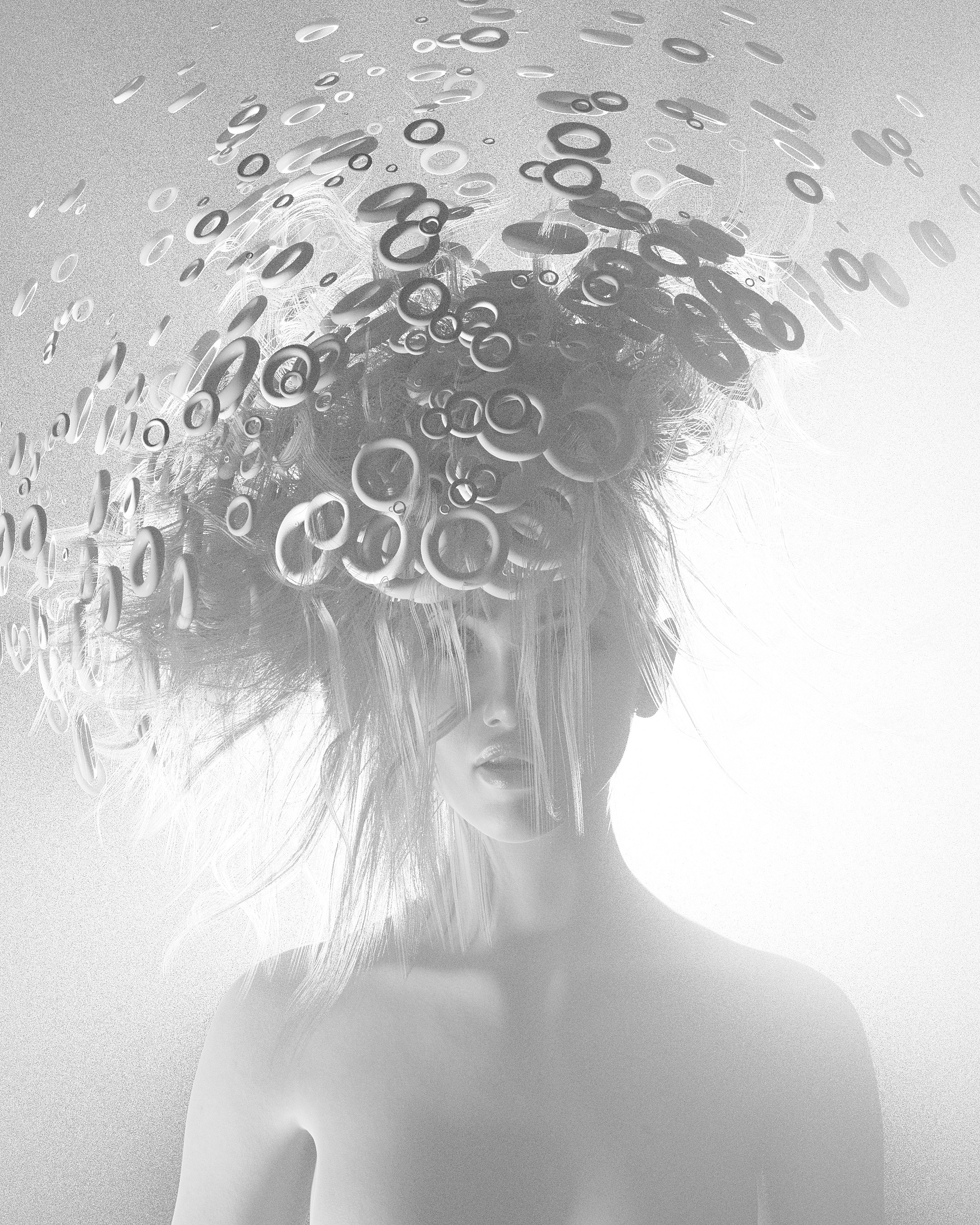 A woman with her hair blowing in the wind