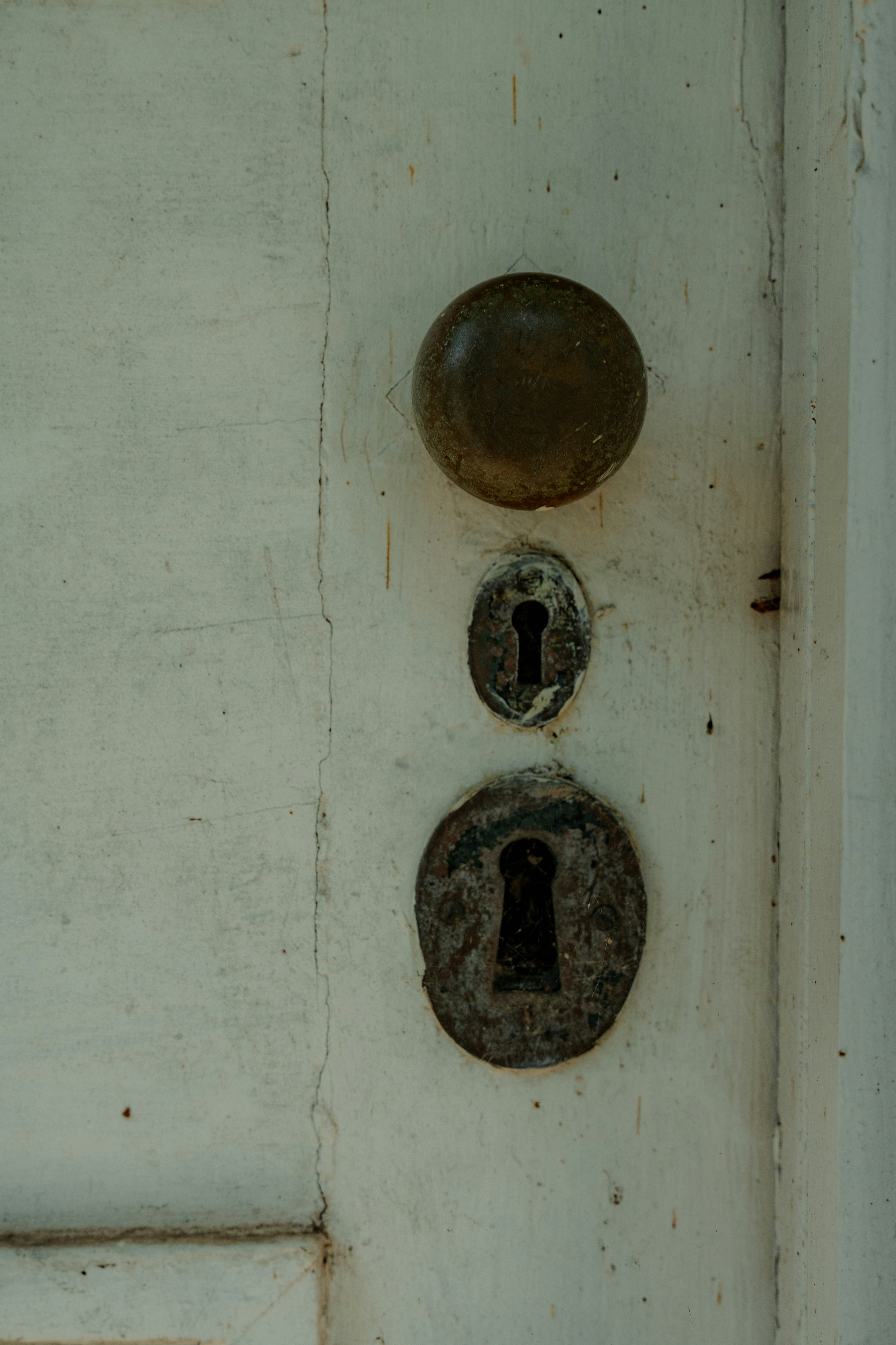 A close up of a door with two knobs