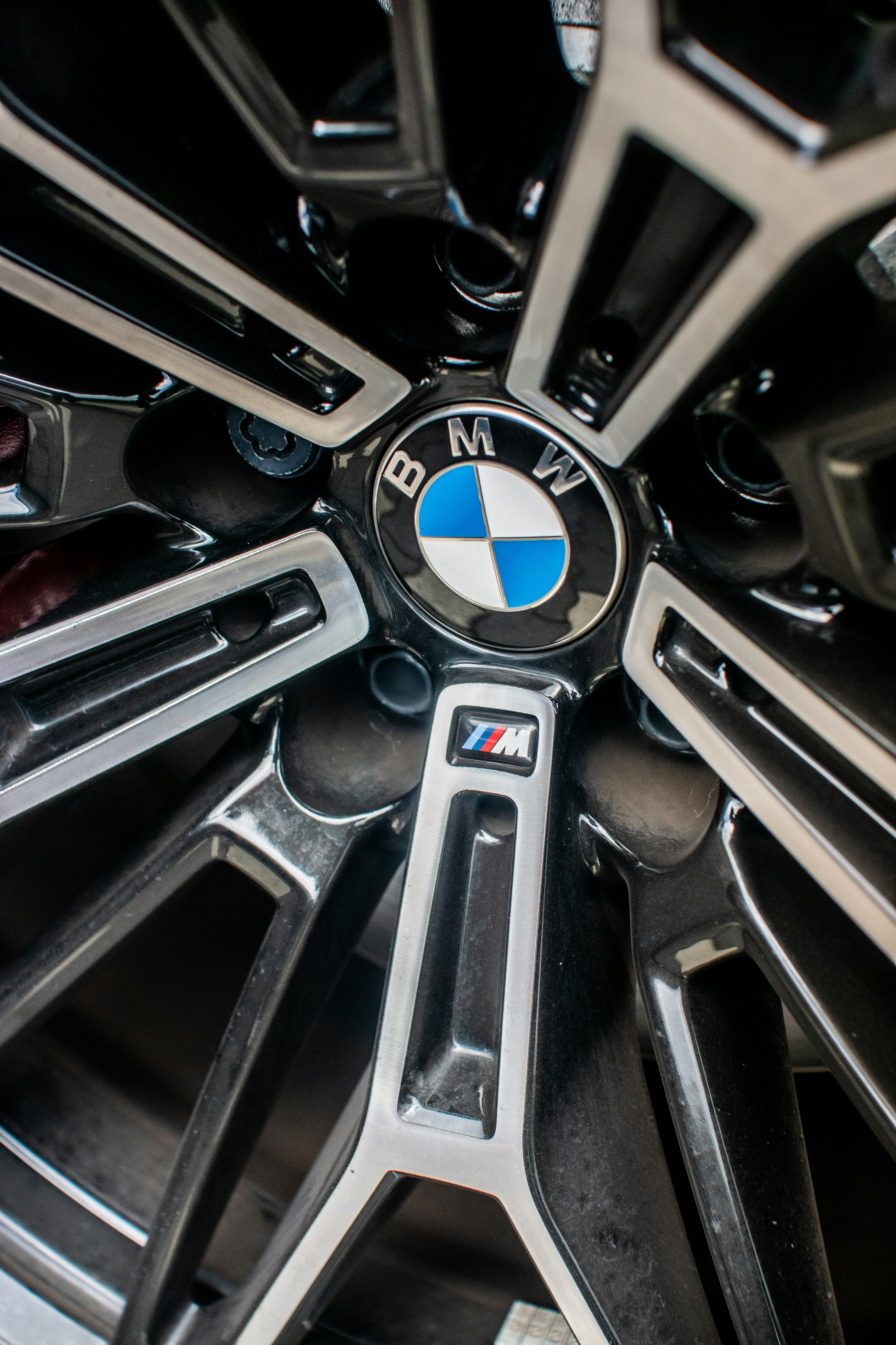 A close up of a wheel on a car