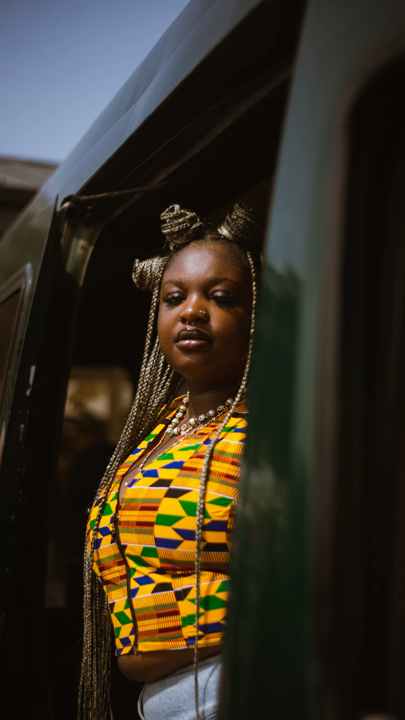 Woman in African print dress