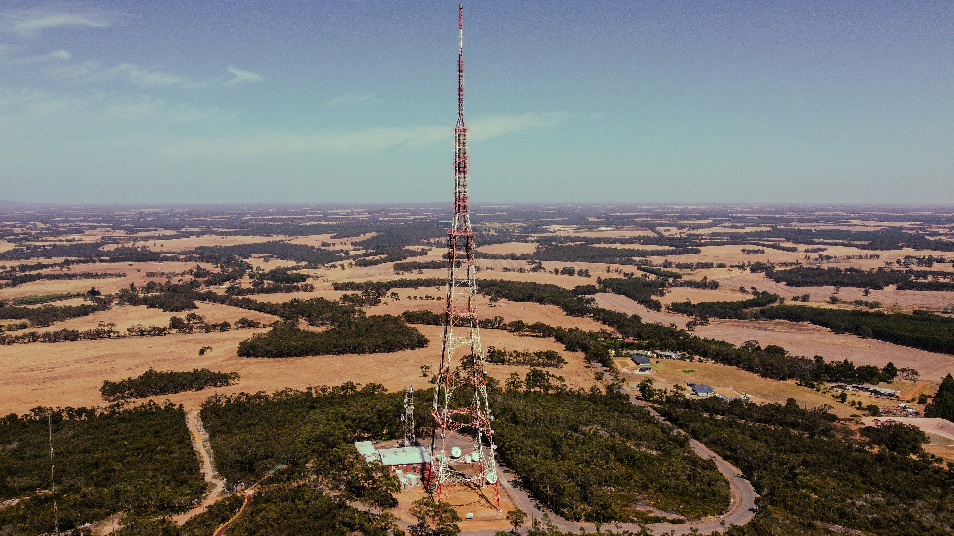 An aerial view of a cell phone tower