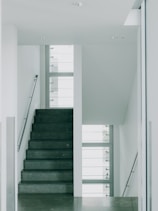 A black and white photo of a staircase