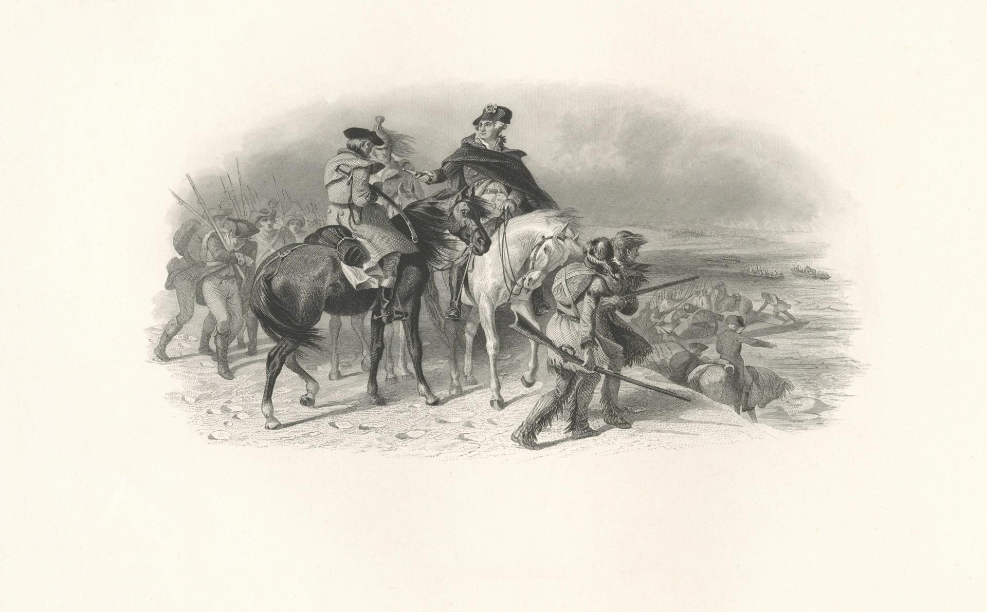 Soldiers on horseback and foot in a landscape
