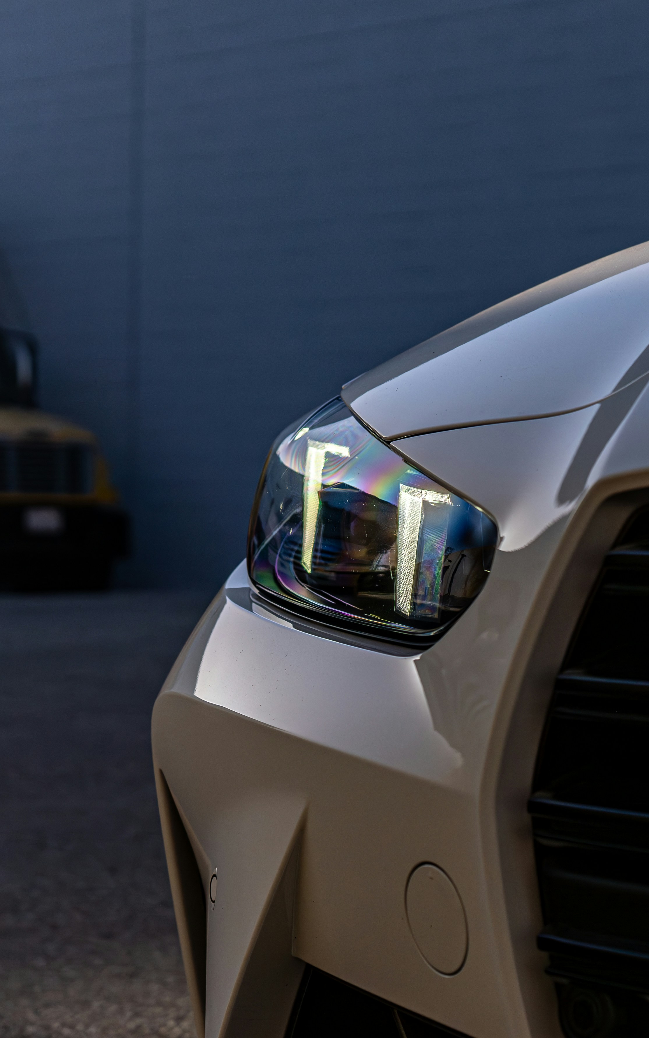 A close up of the front end of a car