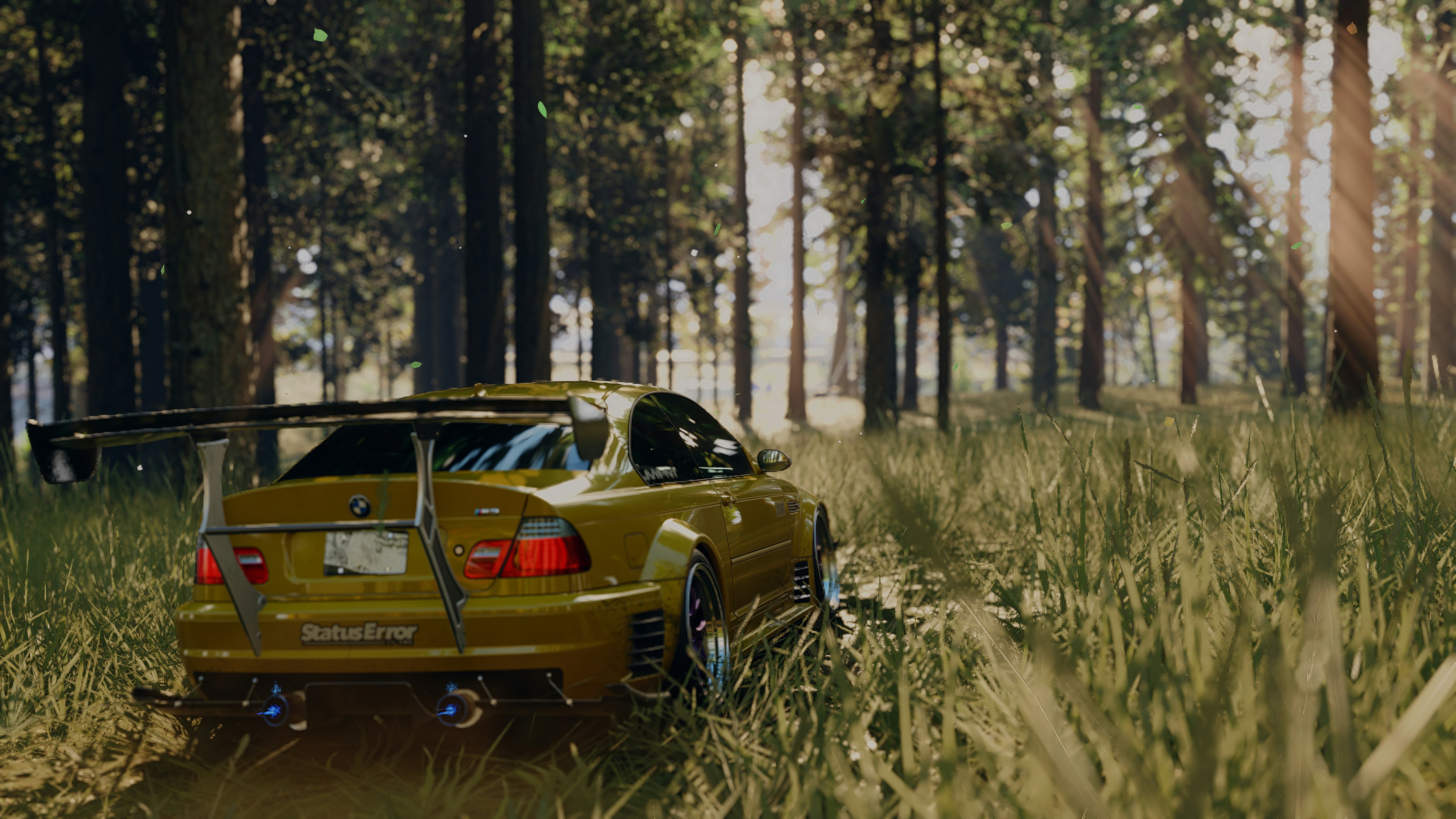 A car parked in a field of tall grass