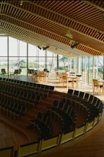 A large room with a lot of chairs inside of it