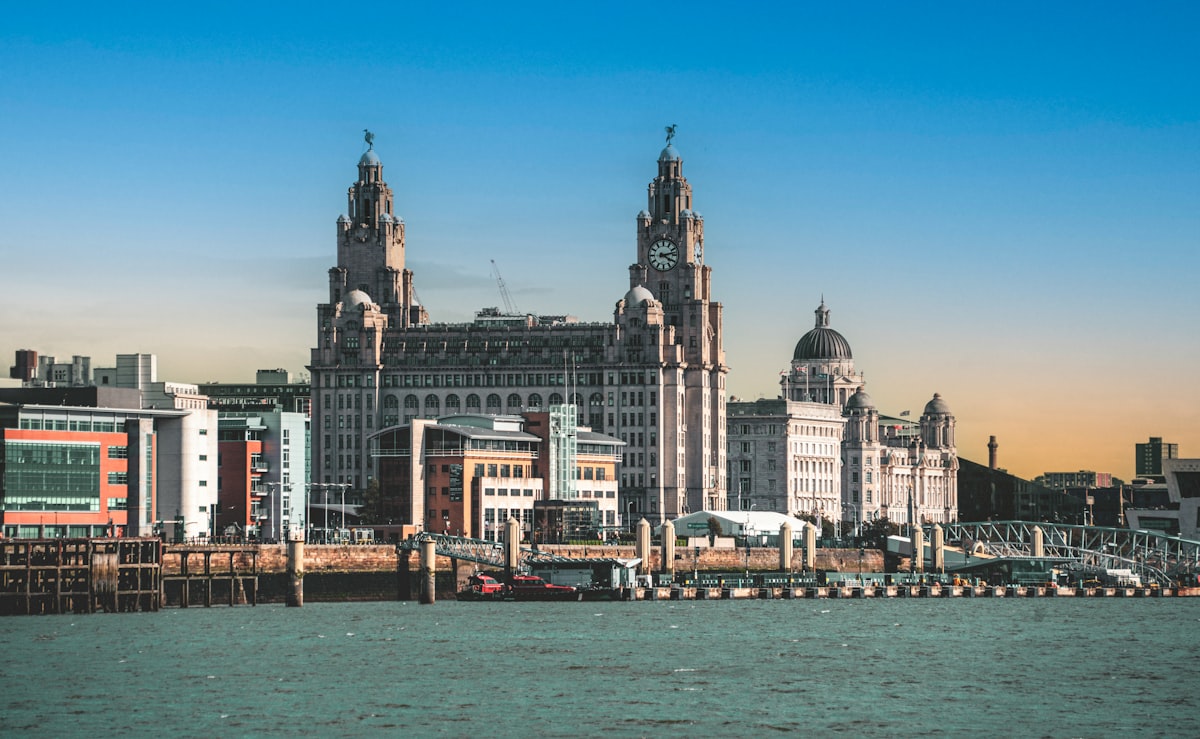 View across the River Mersey towards the Runcorn and Widnes waterfront in the Borough of Halton