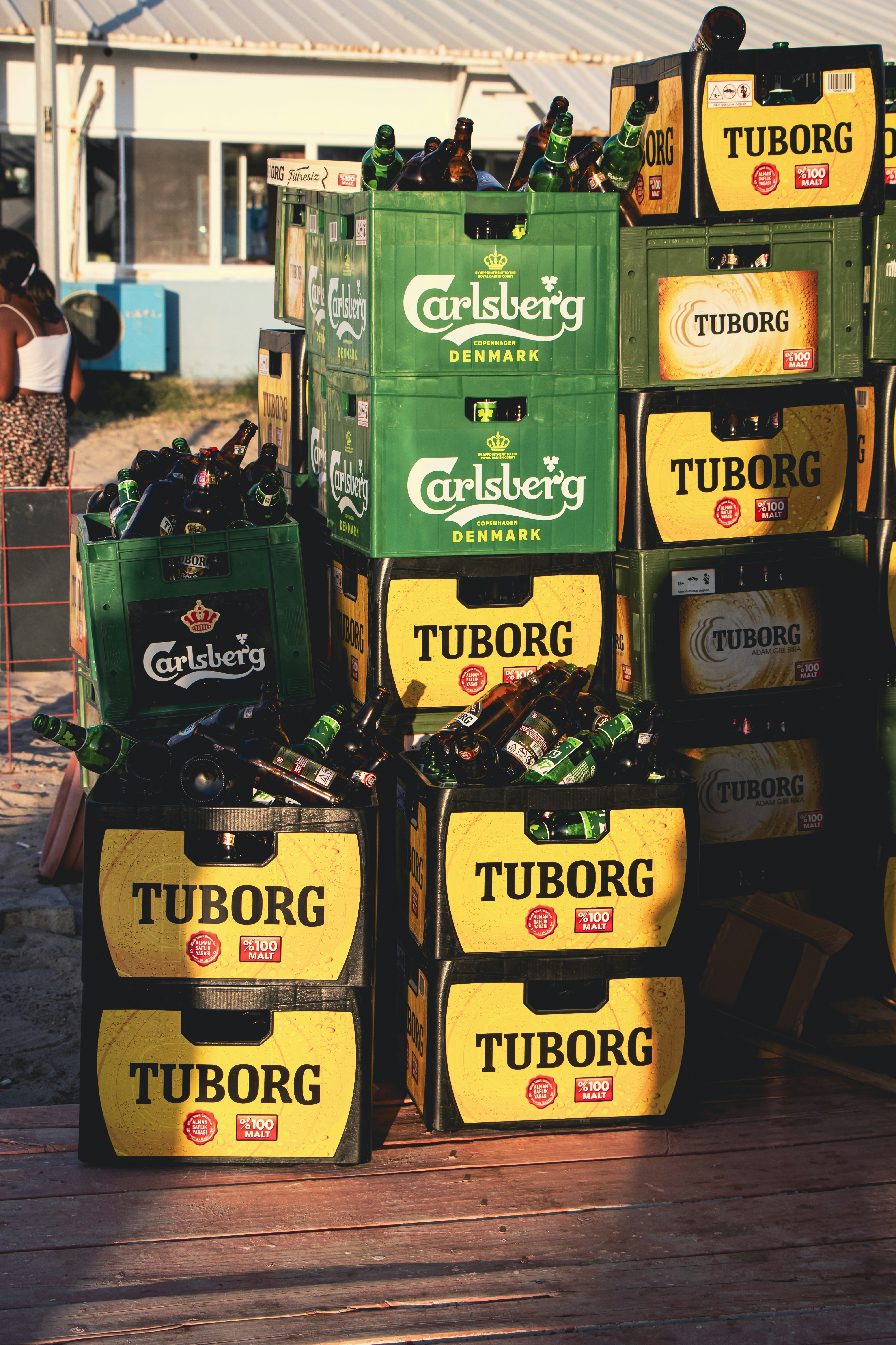 Caixas de cerveja empilhadas