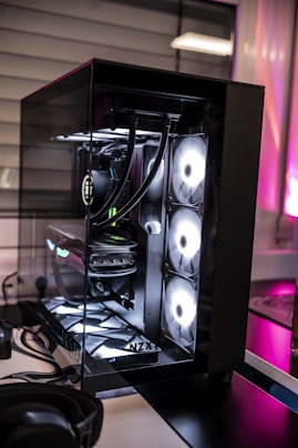 A computer case sitting on top of a desk