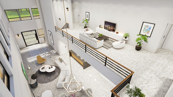 Plan 3D d'un appartement vu en perspective aérienne
