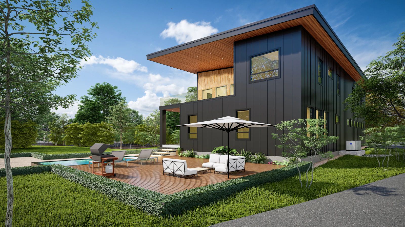 Modern multi-width manufactured home exterior