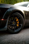 A black sports car parked on the side of the road