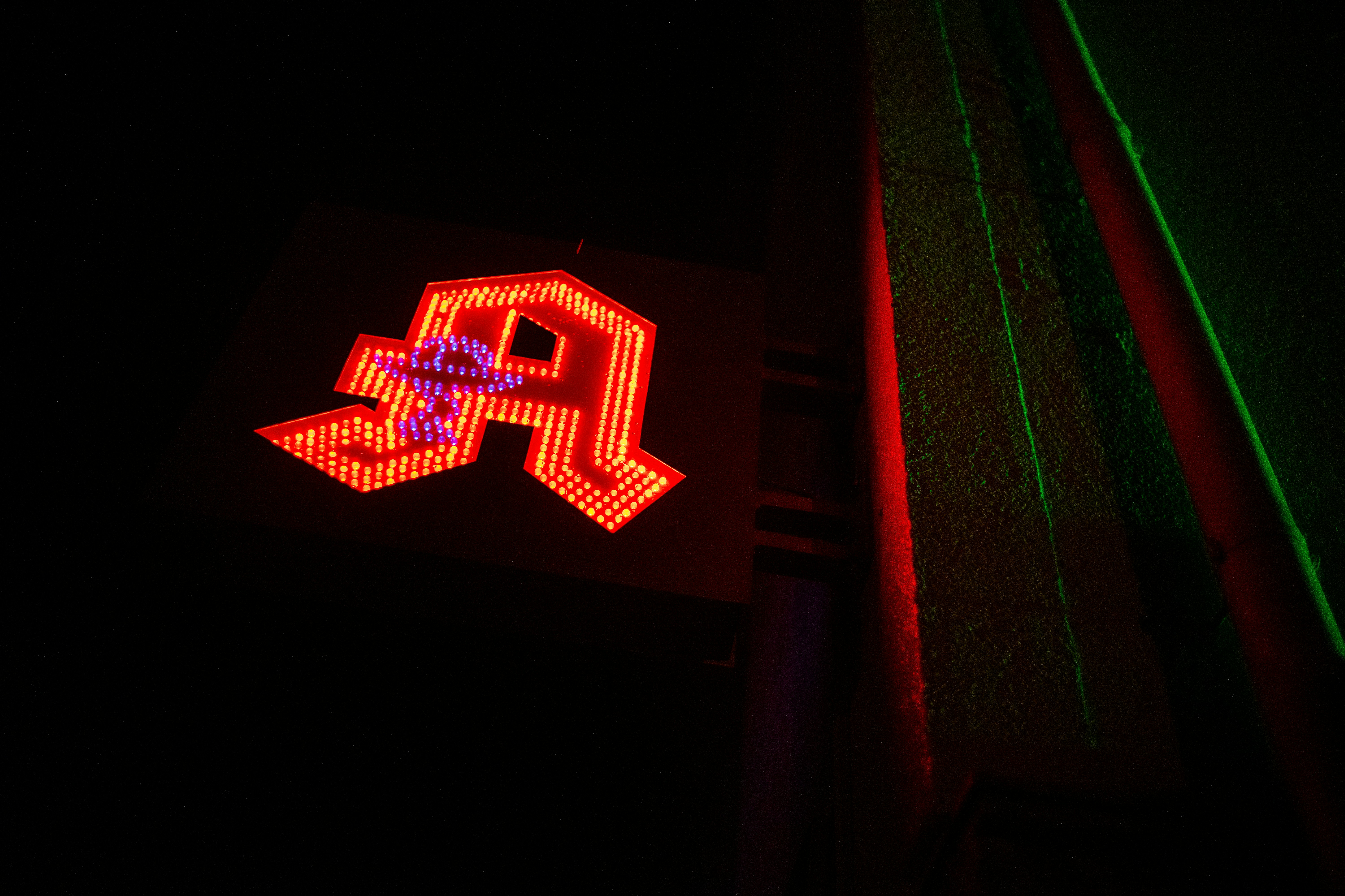 Lit up building sign