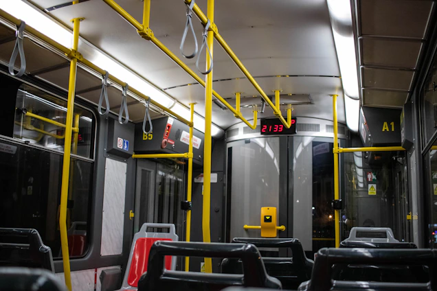 A view of the inside of a subway car