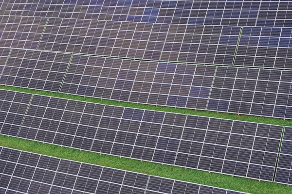 Rows of solar panels in a field