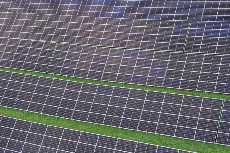 Solarmodule in parallelen Reihen auf einem Feld