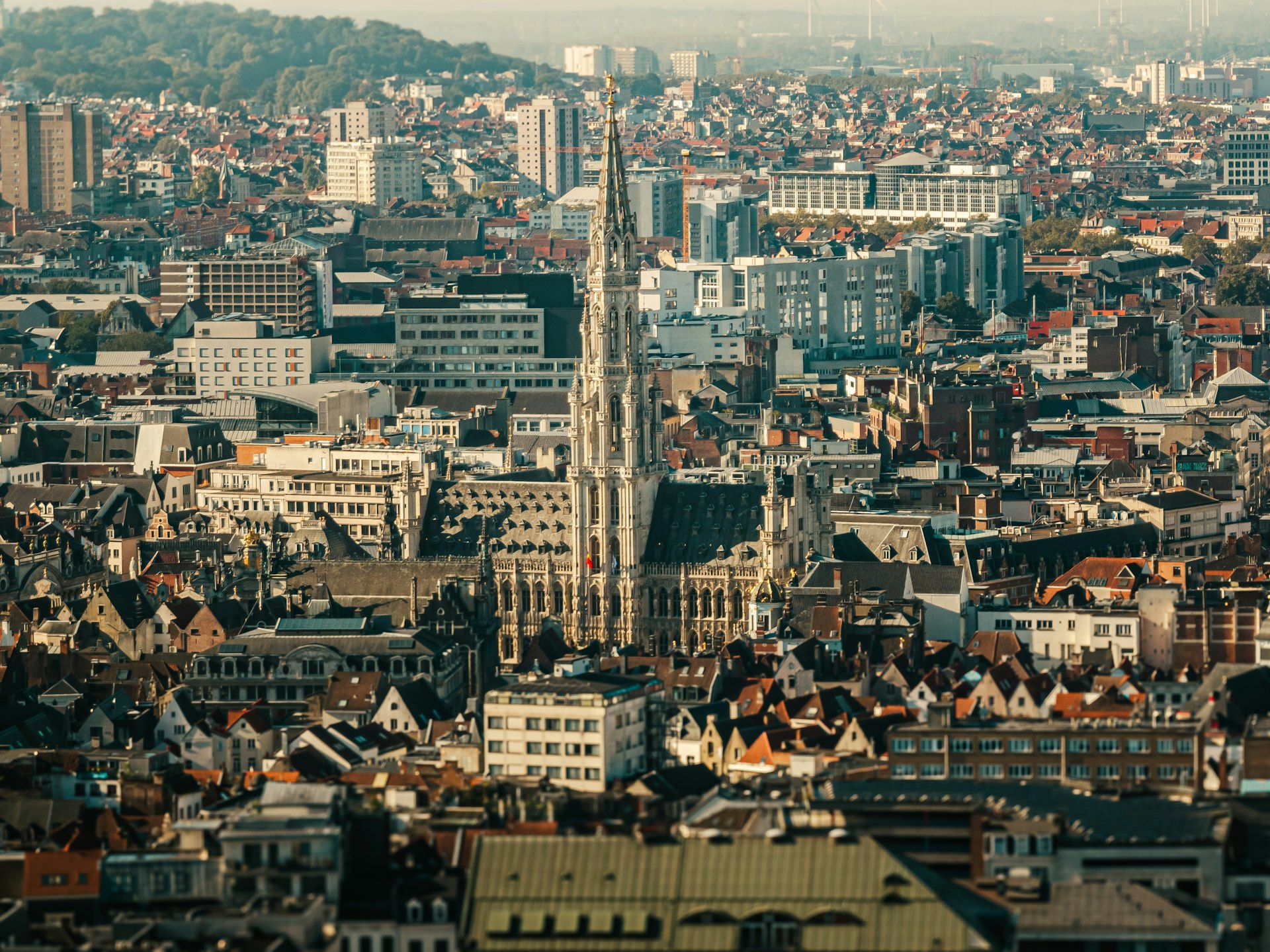 Panoramic view of tall modern buildings and the Brussels sky