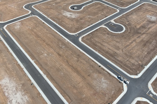 An aerial view of a road intersection in the middle of nowhere