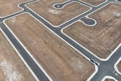 An aerial view of a road intersection in the middle of nowhere