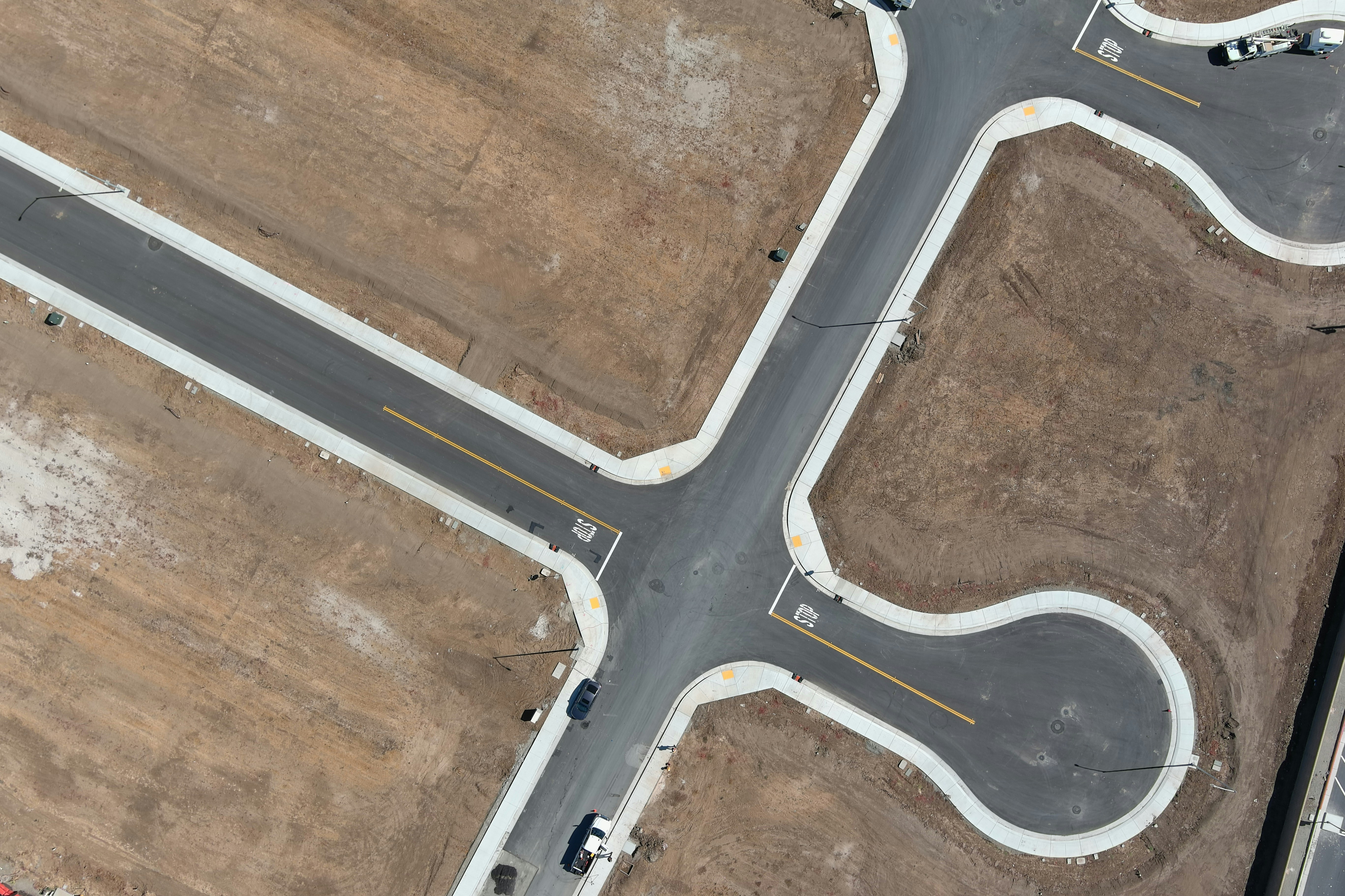 An aerial view of an intersection in the middle of nowhere