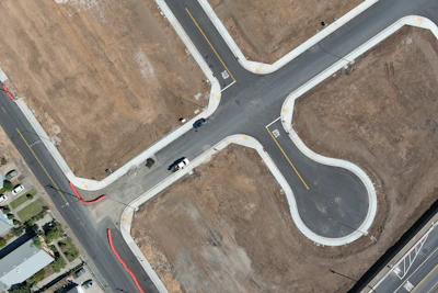 An aerial view of an intersection in a city