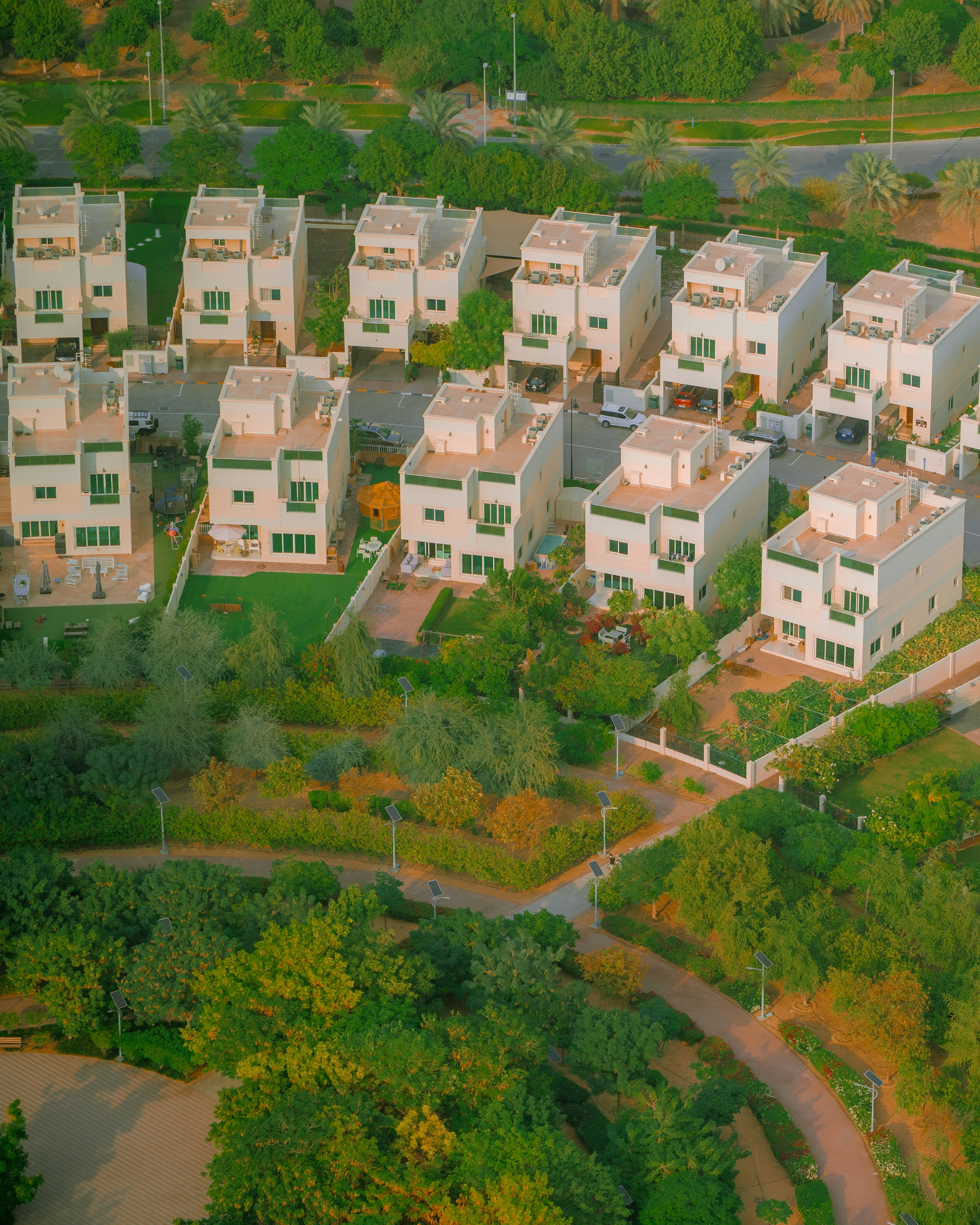 Aerial view of Palm Jumeirah with villas