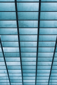 A long hallway with a ceiling made of glass