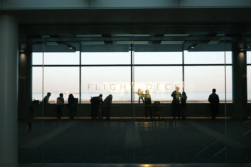People standing together at a terminal window