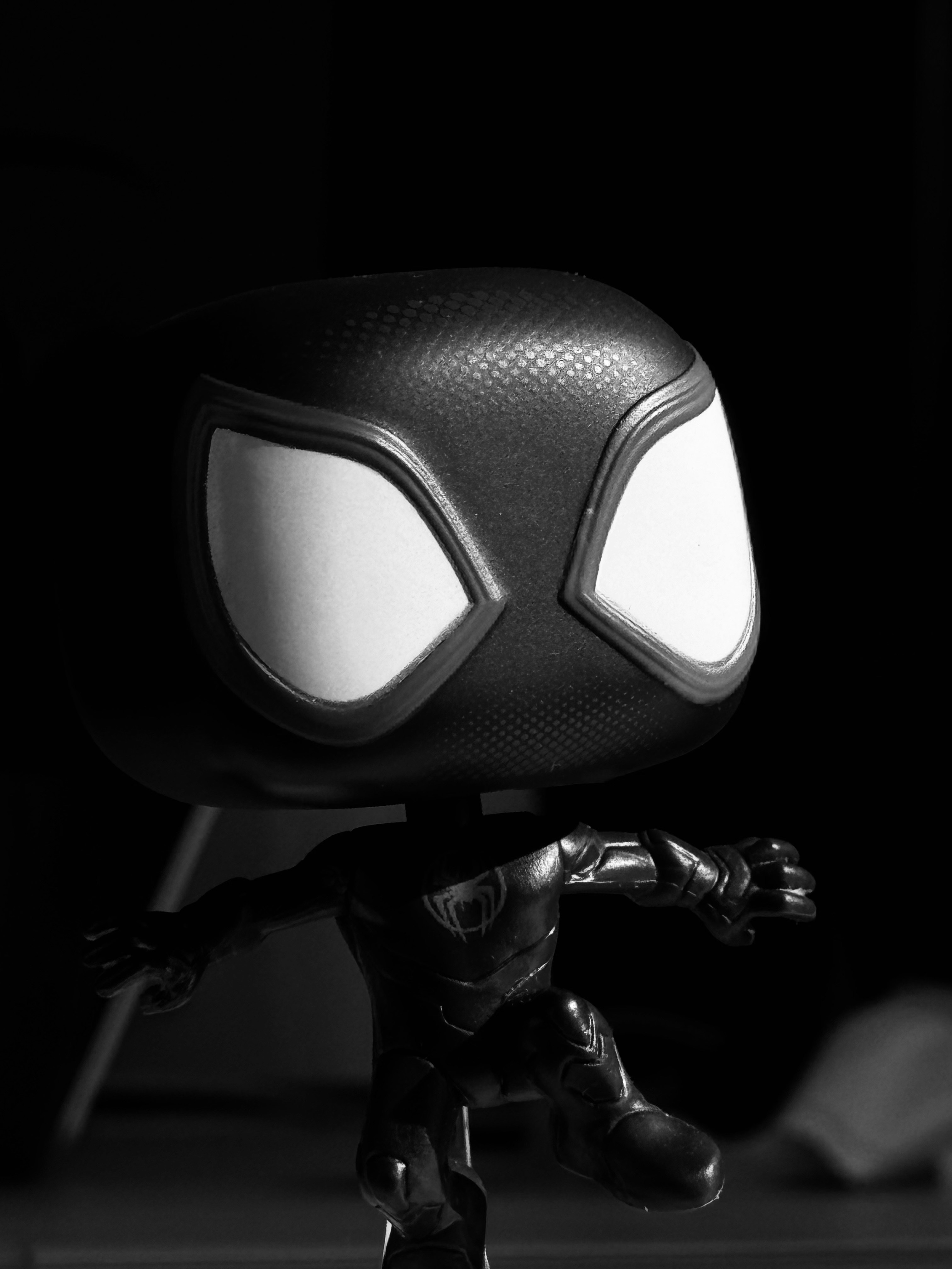 Une photo en noir et blanc d’une araignée - figurine vinyle pop homme