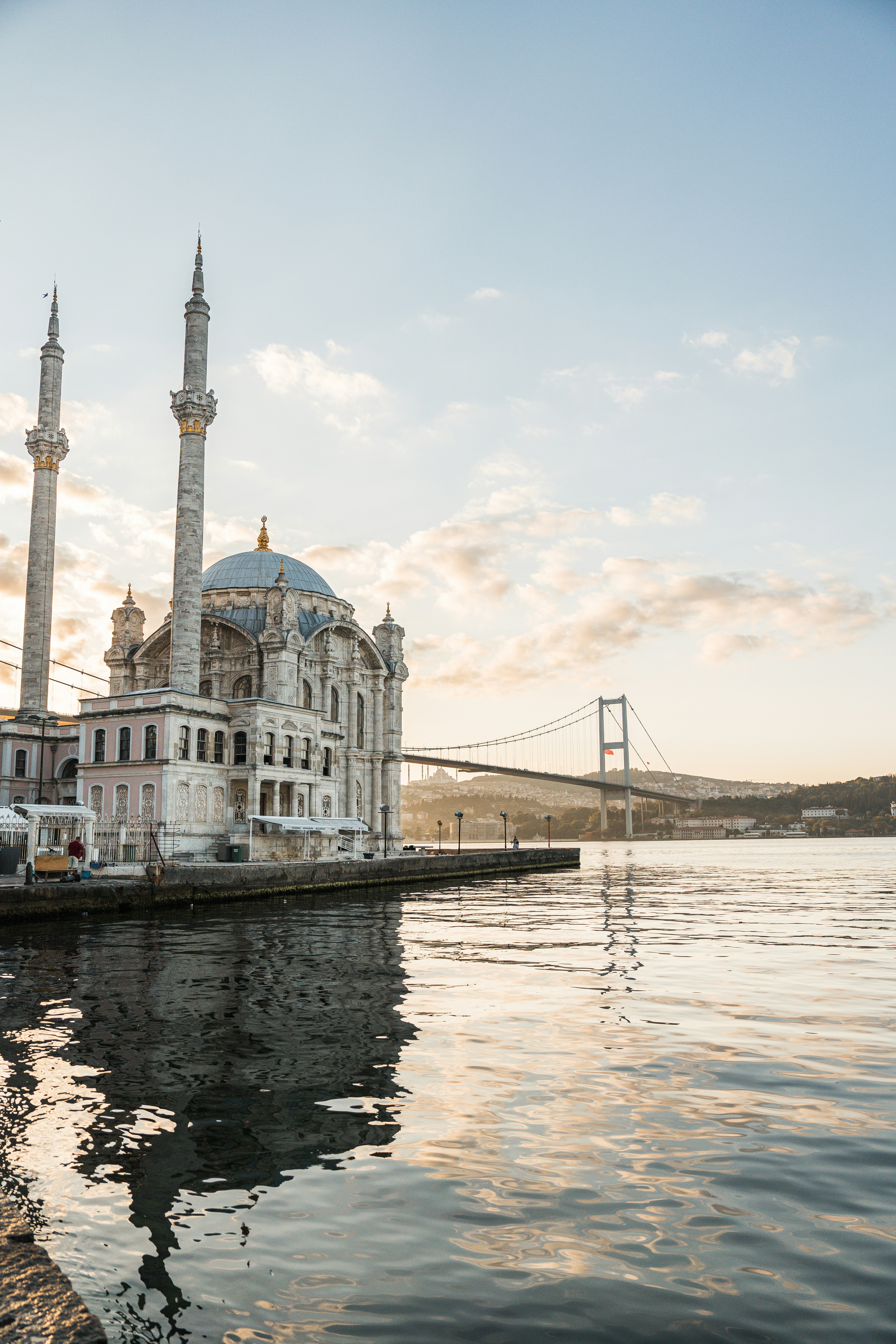 A large building sitting on top of a body of water