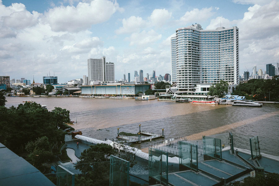 The Chao Phraya River with riverside hotels