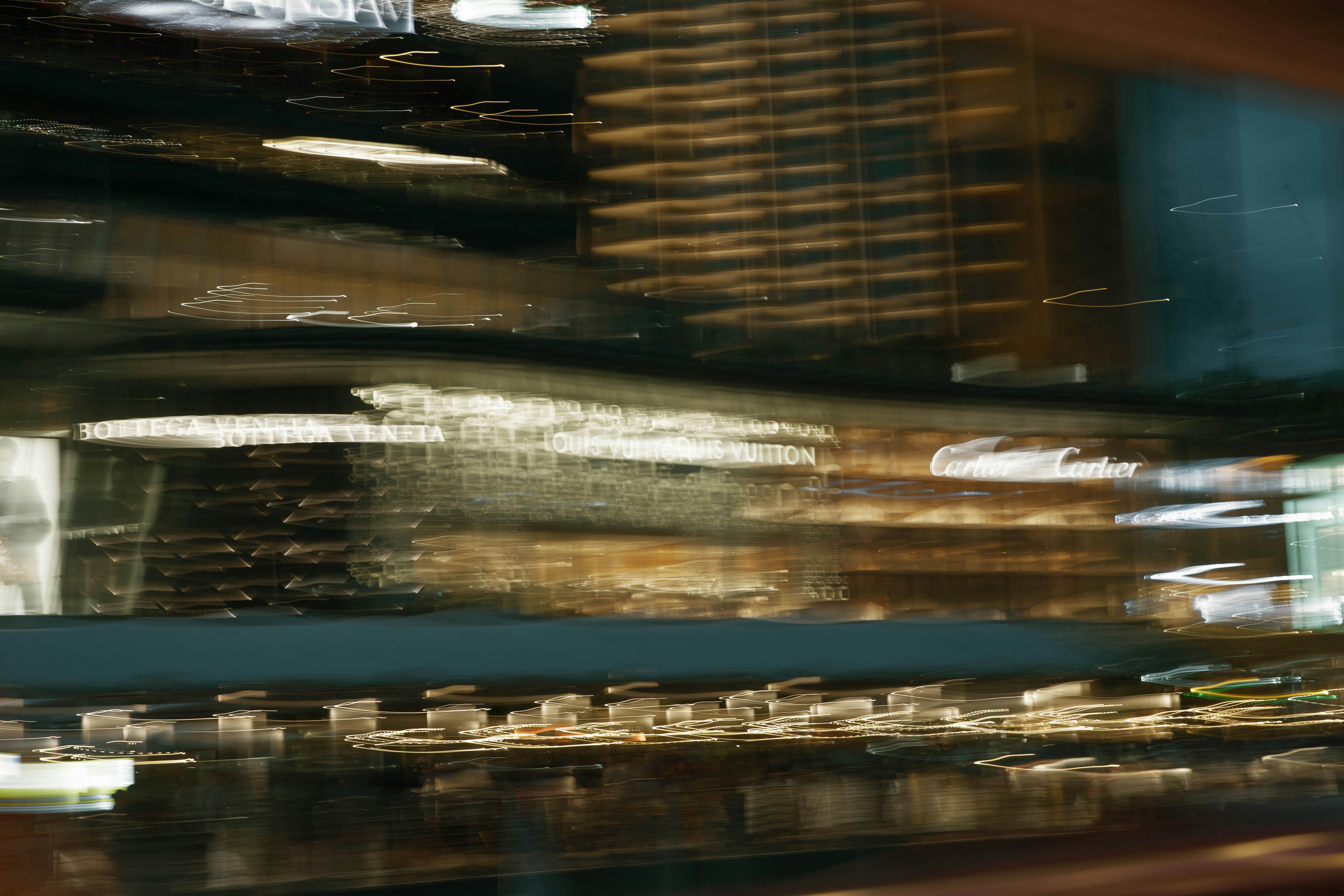 A blurry photo of a city at night