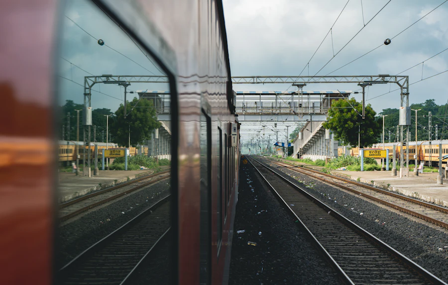 View along a train at an Indian railway station
