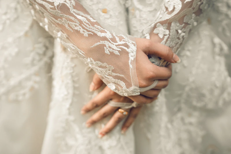 close-up of an elegant wedding dress